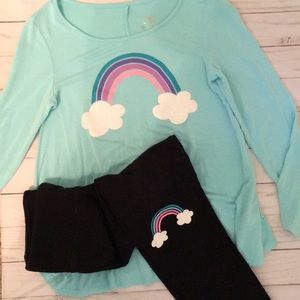 Justice outfit. Aqua and black w/ rainbow